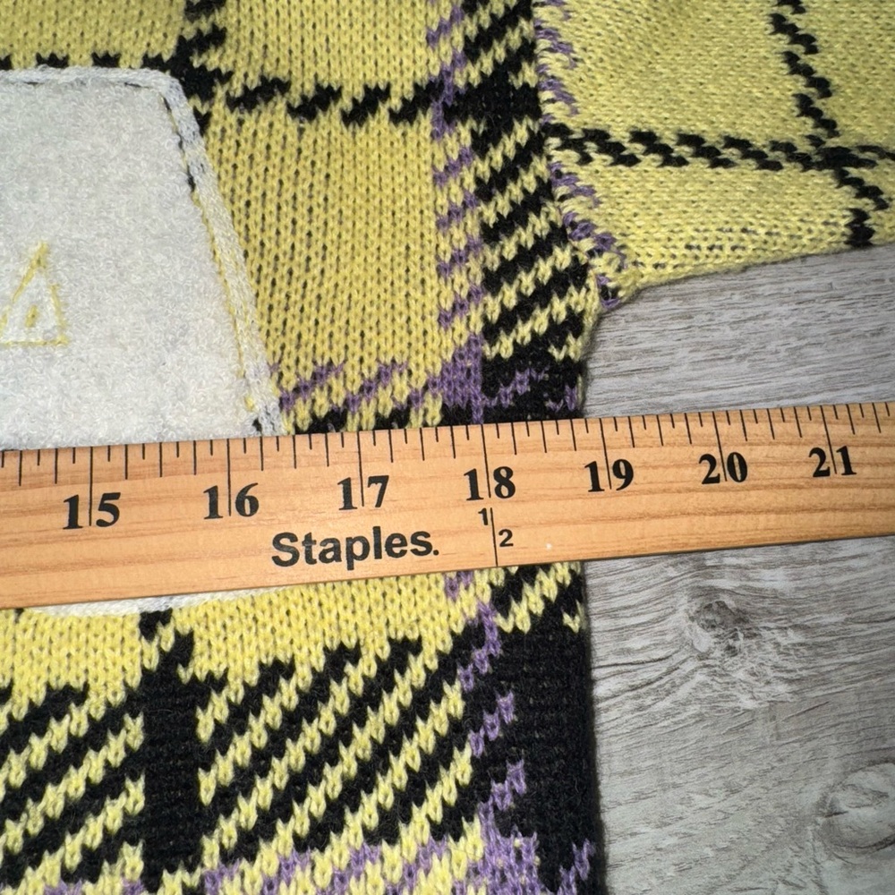 Forever 21 Yellow Plaid Cardigan Small Wool Blend Button Front Sweater - Picture 7 of 8